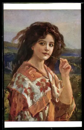 Künstler-AK sign. Abel Boyé: Junge Frau mit einem Halm