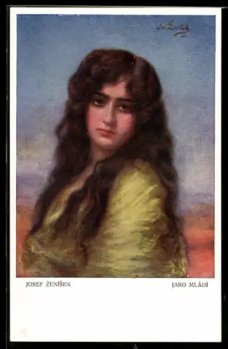 Künstler-AK sign. Jos. Zenísek: Junge Frau mit langen Haaren