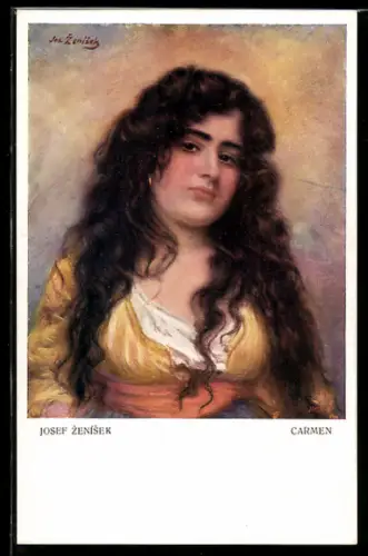Künstler-AK sign. Josef Zenísek: Junge Frau mit langen Haaren