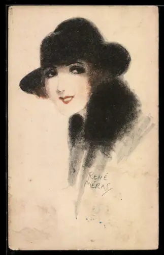 Künstler-AK sign. René Méras: Elegante junge Dame mit Hut