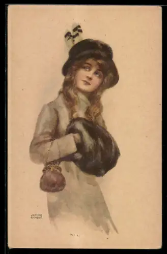 Künstler-AK sign. Arthur Wimble: Junges Mädchen mit Muff