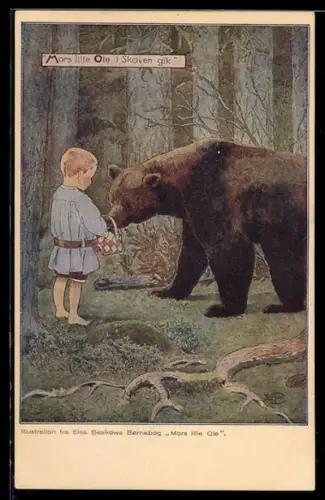 Künstler-AK sign. Elsa Beskows Bernebog: Mors lille Ole i Skoven gik