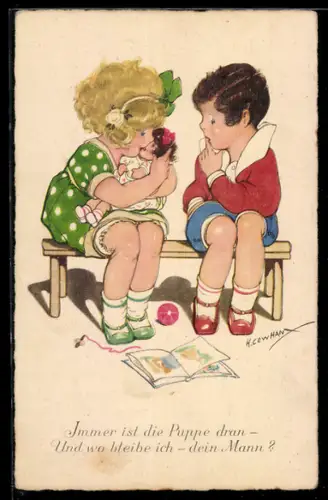 Künstler-AK sign. H. Cowhan: Immer ist die Puppe dran...