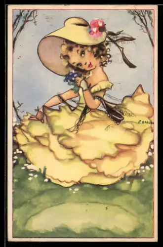 Künstler-AK sign. F. Balliu: Mädchen mit Blumen
