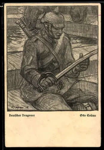 Künstler-AK sign. Otto Soltau: Deutscher Dragoner in Uniform mit Säbel