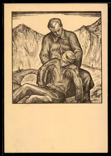 Künstler-AK Der barmherzige Samaritan von Hans Franke, Rotes Kreuz