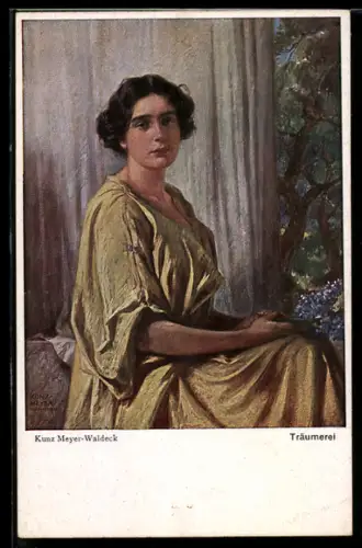 Künstler-AK sign. Kunz Meyer-Waldeck: Träumerei, Dame im gelben Gewand