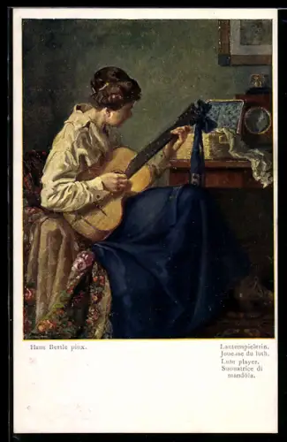 Künstler-AK sign. Hans Bertle: Dame spielt auf einer Gitarre