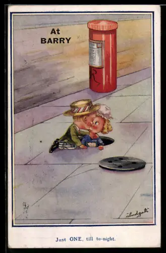 Künstler-AK sign. Ludgate: Mädchen steigt aus einem Gully