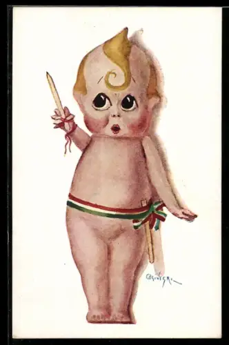 Künstler-AK sign. Olivieri: Kleinkind mit Holzschwert