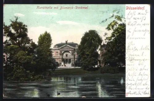 AK Düsseldorf, Kunsthalle mit Bismarck-Denkmal
