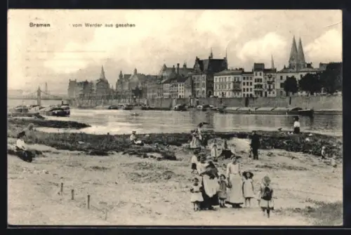 AK Bremen, Stadtansicht vom Werder aus gesehen