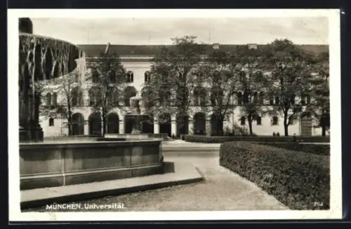 AK München, Universität, Brunnen, Hauptgebäude