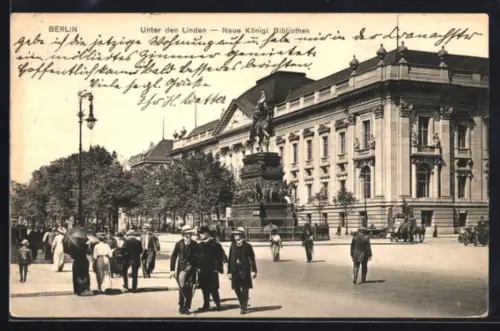 AK Berlin, Unter den Linden, Neue Königl. Bibliothek, Reiterstandbild Friedrichs II.