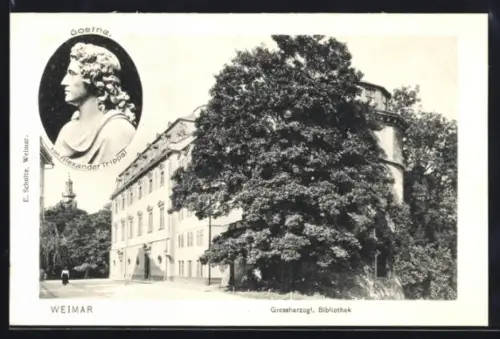 Lithographie Weimar, Goethe, Grossherzogl. Bibliothek