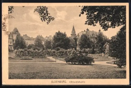 AK Oldenburg, Cäcilienplatz mit Gebäude-Panorama