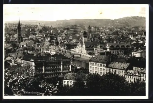 AK Pforzheim, Ortsansicht aus der Vogelschau
