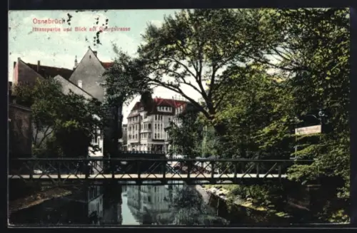 AK Osnabrück, Hasepartie, Blick auf Georgstrasse, Brücke