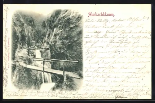AK Almbachklamm, Steg und Wasserfall