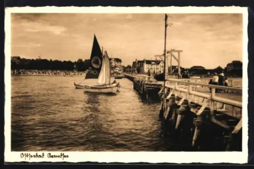AK Arendsee, Seebrücke, Segelboote, Strandpanorama