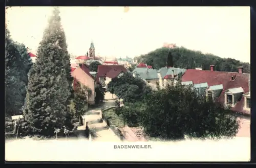 AK Badenweiler, Ortsansicht mit Burg und Kirche