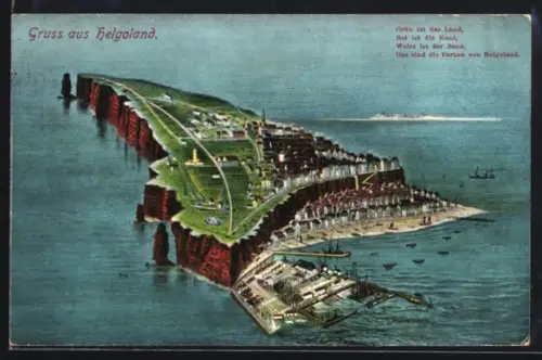 AK Helgoland, Gesamtansicht der Insel und Hafen