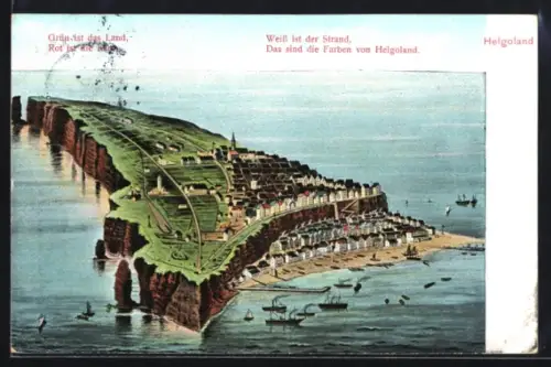 AK Helgoland, Gesamtansicht der Insel und Hafen