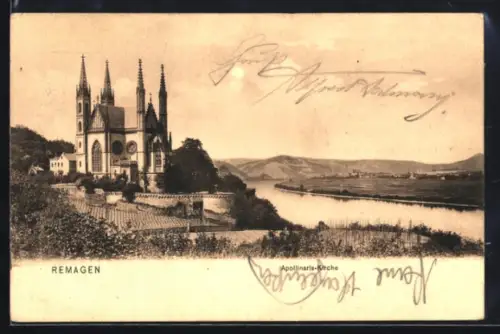AK Remagen, Apollinaris-Kirche mit Umgebung