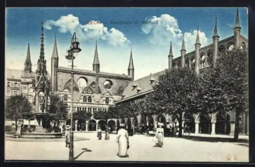 AK Lübeck, Marktplatz mit Rathaus