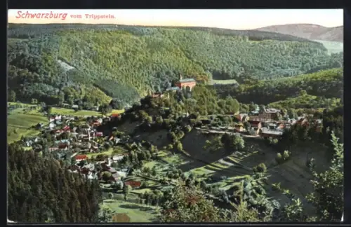 AK Schwarzburg, Blick vom Trippstein auf Schloss und Ort