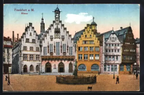 AK Alt-Frankfurt, Römer, Panorama mit Brunnen