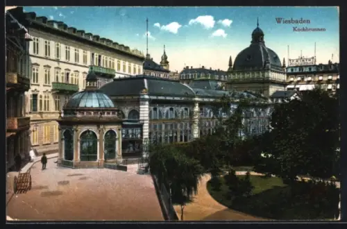 AK Wiesbaden, Kochbrunnen aus der Vogelschau