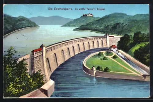 Künstler-AK Edertalsperre, Grösste Talsperre Europas