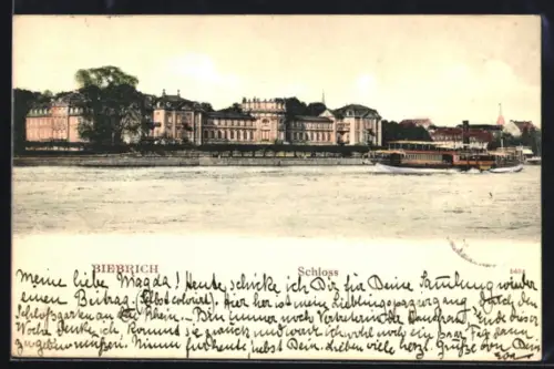 AK Biebrich, Schloss mit Dampfer