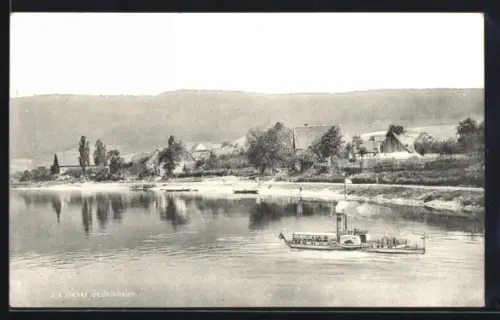 AK Oedelsheim, Weser und Ort, Dampfschiff