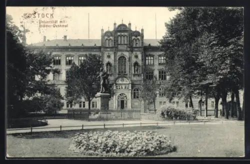 AK Rostock, Universität mit Blücher-Denkmal