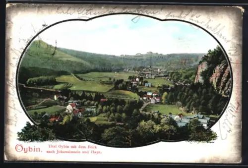 AK Oybin, Tal mit dem Blick nach Johannisstein und Hyn