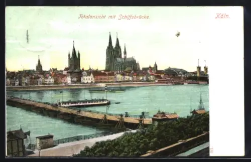 AK Köln, Totalansicht mit Schiffsbrücke und Dampfer