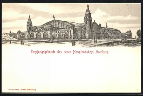 Künstler-AK Hamburg-St.Georg, Empfangsgebäude des neuen Hauptbahnhofs