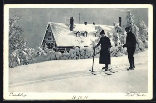 AK Inselsberg, Hotel Gotha mit Skifahrern im Winter