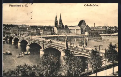 AK Frankfurt a. O., Oderbrücke mit Kirche