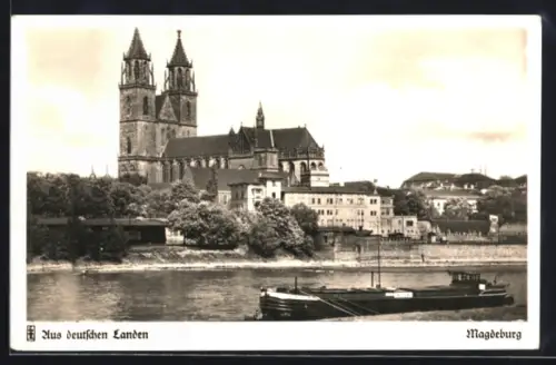 AK Magdeburg, Uferpartie mit Kirche