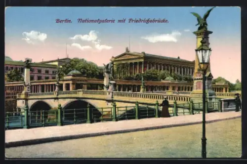 AK Berlin, Ansicht der Nationalgalerie mit Friedrichsbrücke