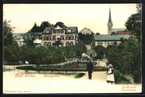 AK Bad Elster, Rosengarten mit Kirche