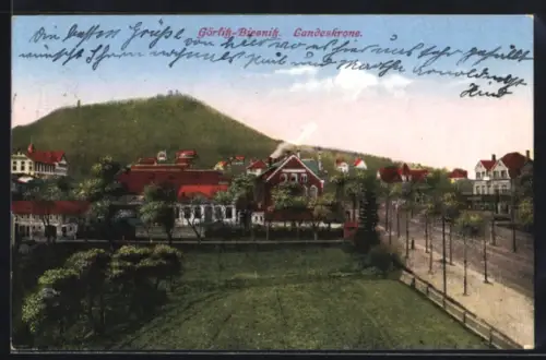 AK Görlitz-Biesnitz, Landeskrone mit Strassenpartie