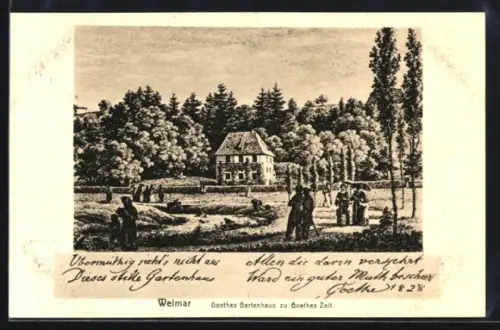 Künstler-AK Weimar, Geothes Gartenhaus zu Goethes Zeit