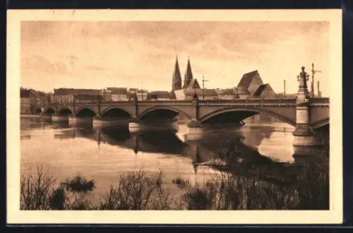 AK Frankfurt a. Oder, Oderbrücke mit Kirche