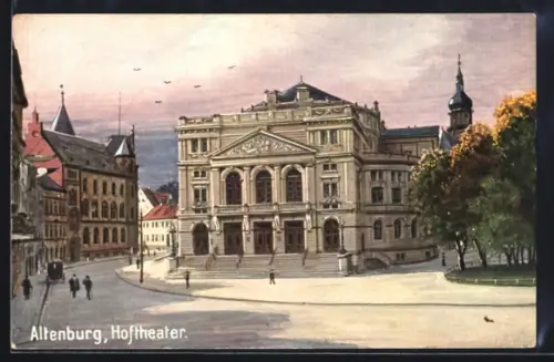 Künstler-AK Altenburg, Hoftheater mit Strassenpartie