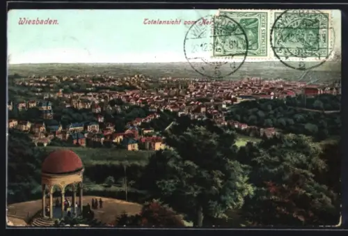 AK Wiesbaden, Totalansicht vom Neroberg mit Monopteros