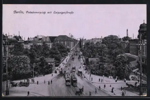 AK Berlin, Potsdamerplatz, Leipzigerstrasse, Strassenbahn, Stadtansicht